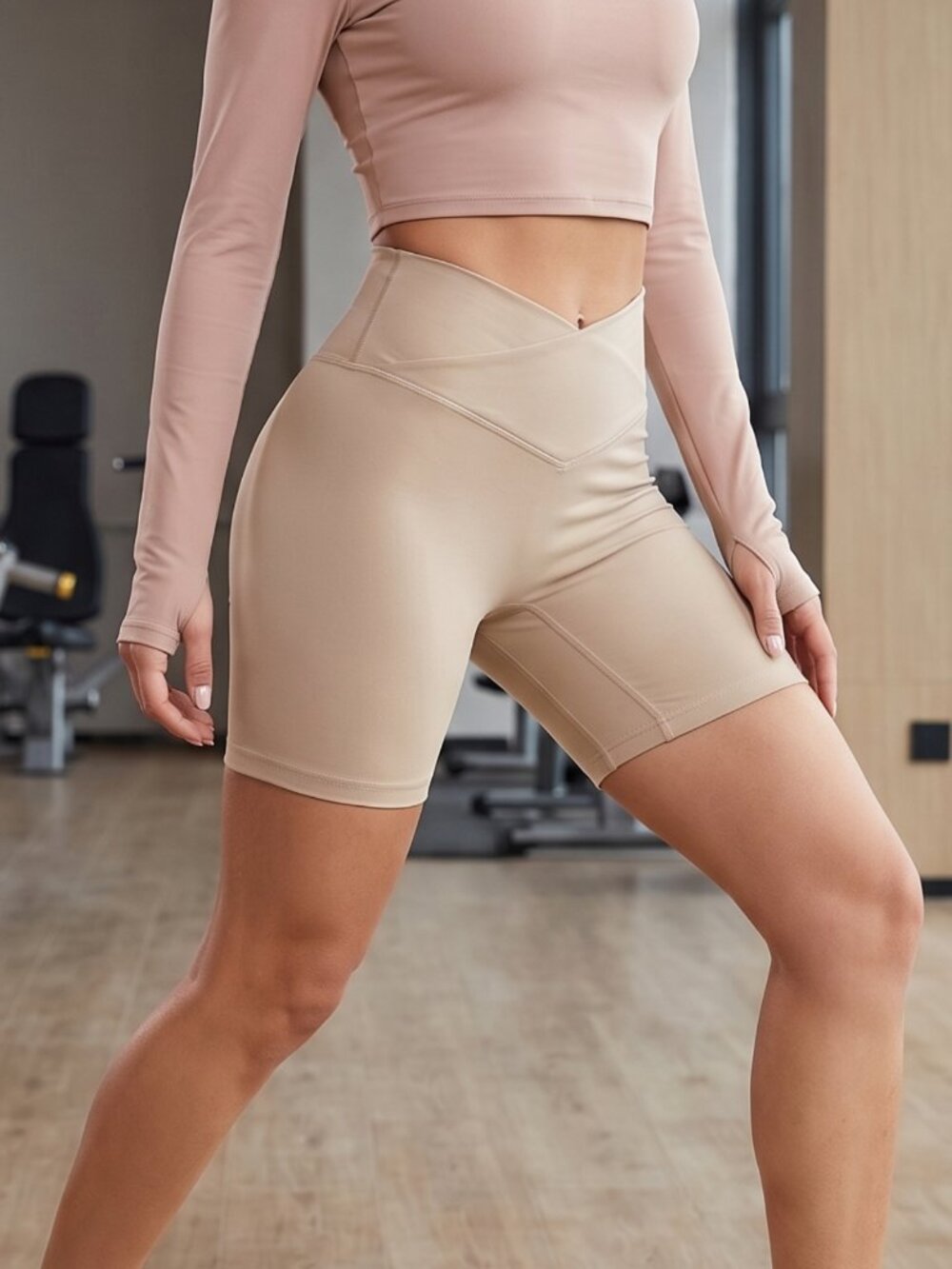 NWT Tan Nude Crossover High Waisted 5" Inseam Scrunch Yoga Bike Shorts XXSmall